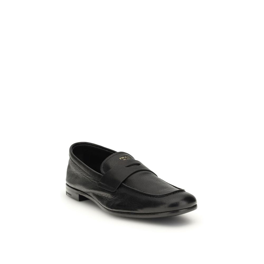Prada slip-on-loafers i svart geiteskinn