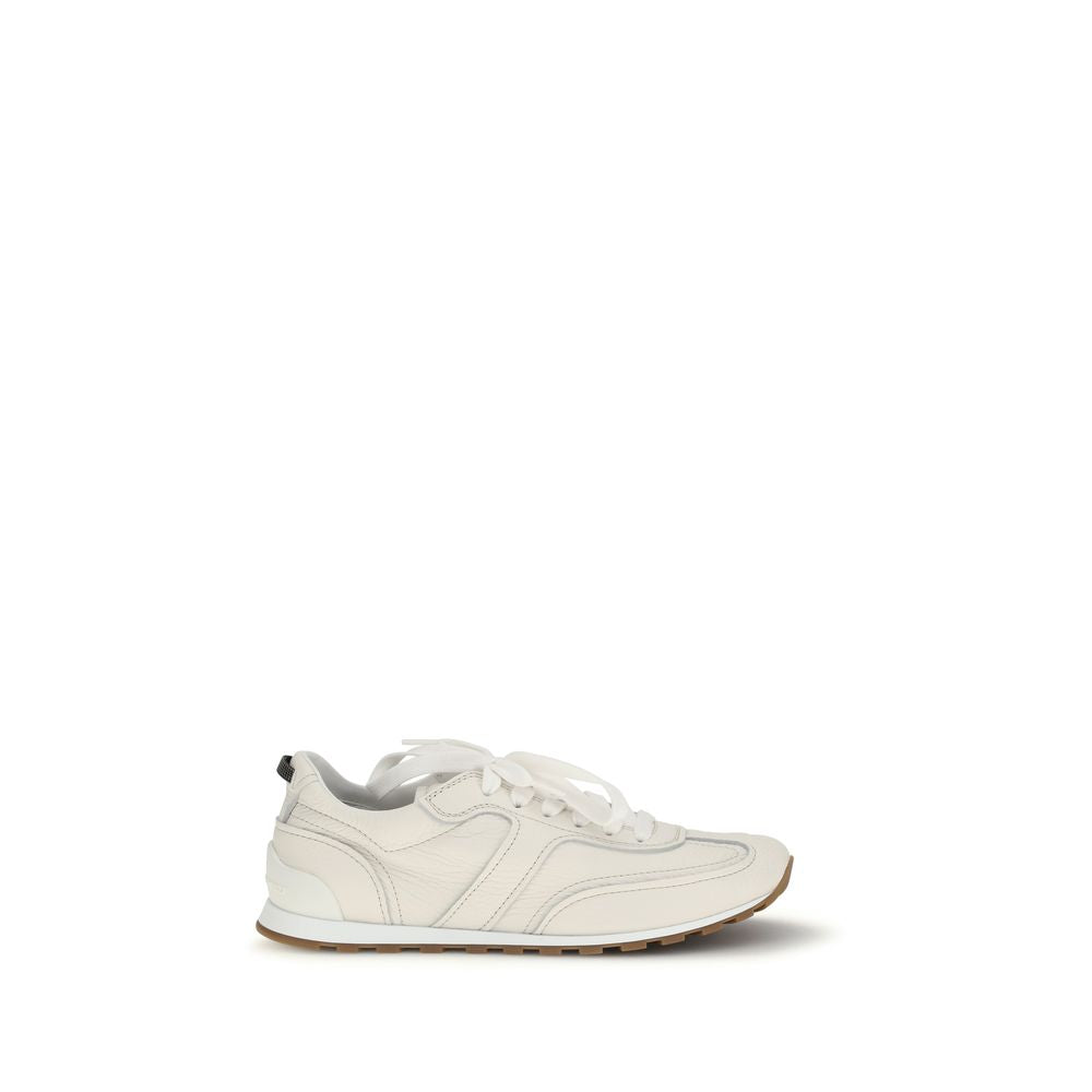 Brunello Cucinelli hvite lave sneakers i kalveskinn