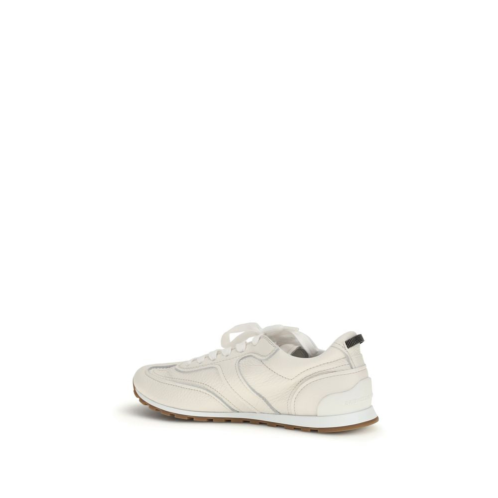 Brunello Cucinelli hvite lave sneakers i kalveskinn