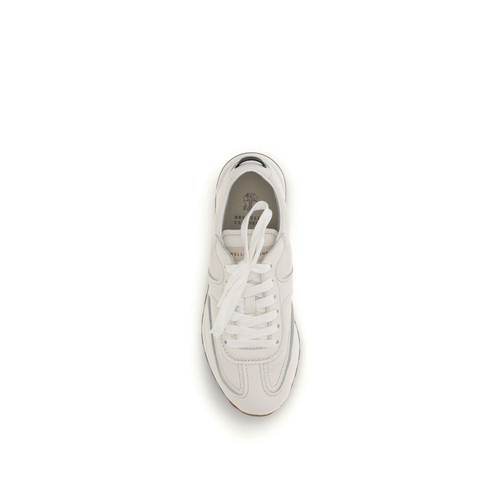 Brunello Cucinelli hvite lave sneakers i kalveskinn