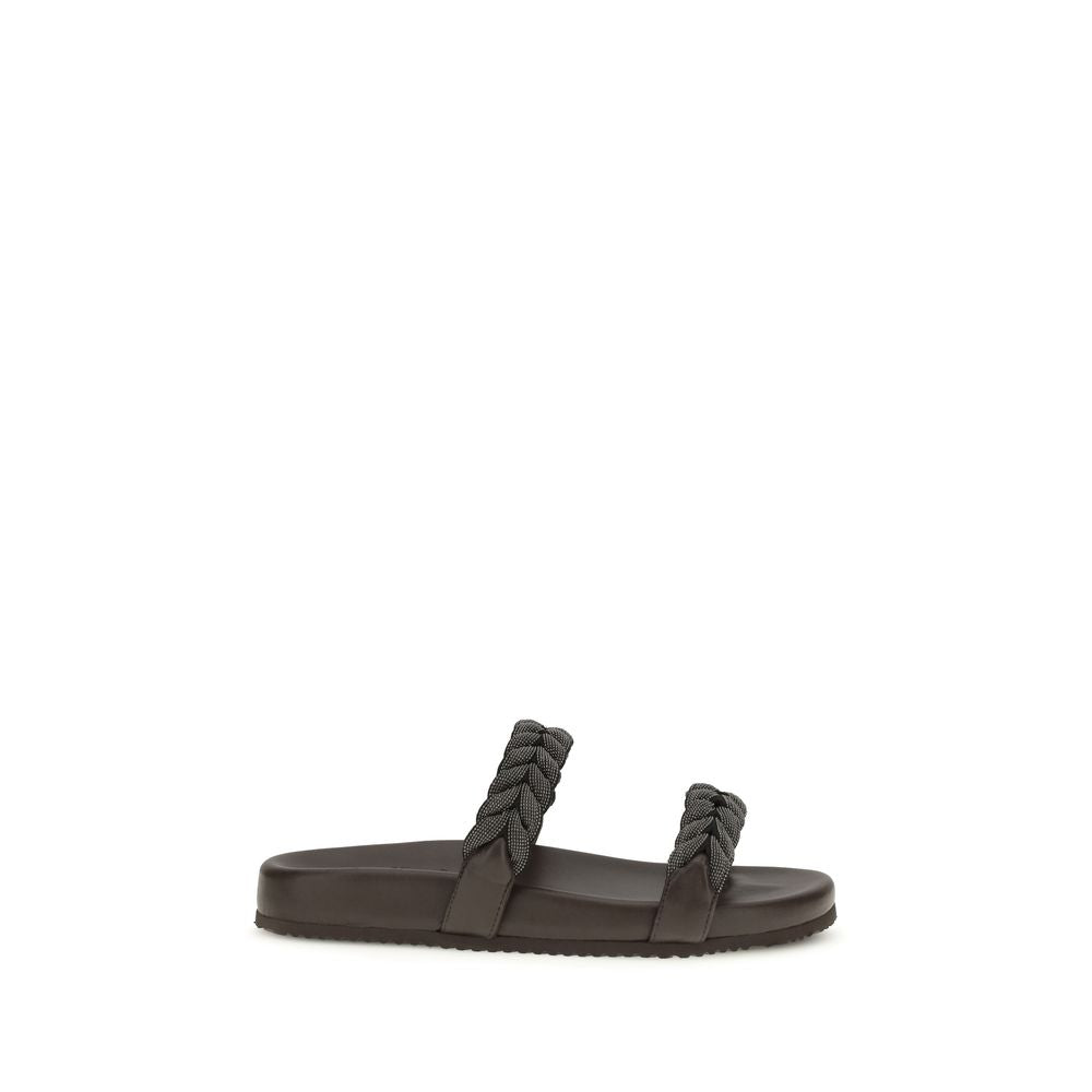 Brunello Cucinelli Brune Kalveskinn Bos Taurus Flate Sandaler