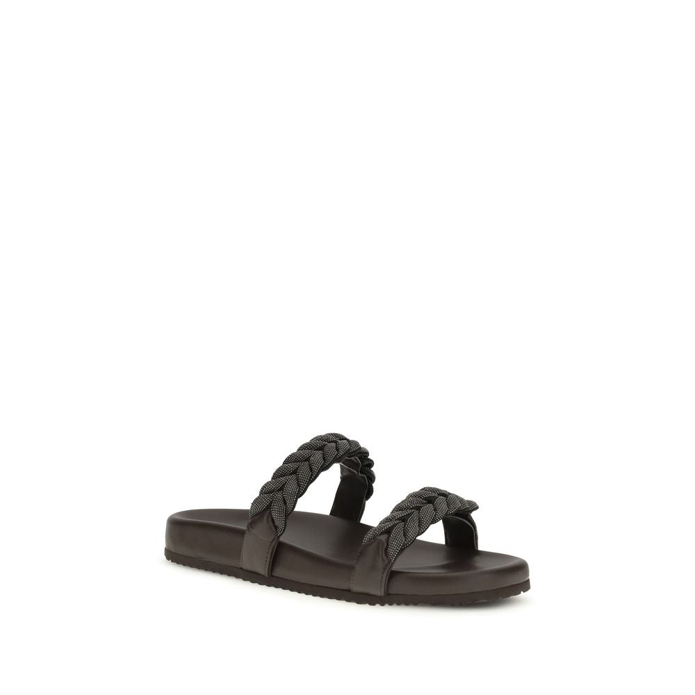 Brunello Cucinelli Brune Kalveskinn Bos Taurus Flate Sandaler