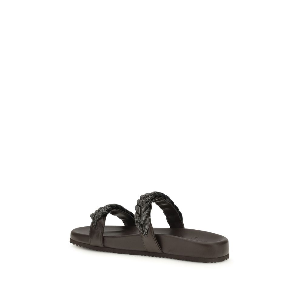 Brunello Cucinelli Brune Kalveskinn Bos Taurus Flate Sandaler