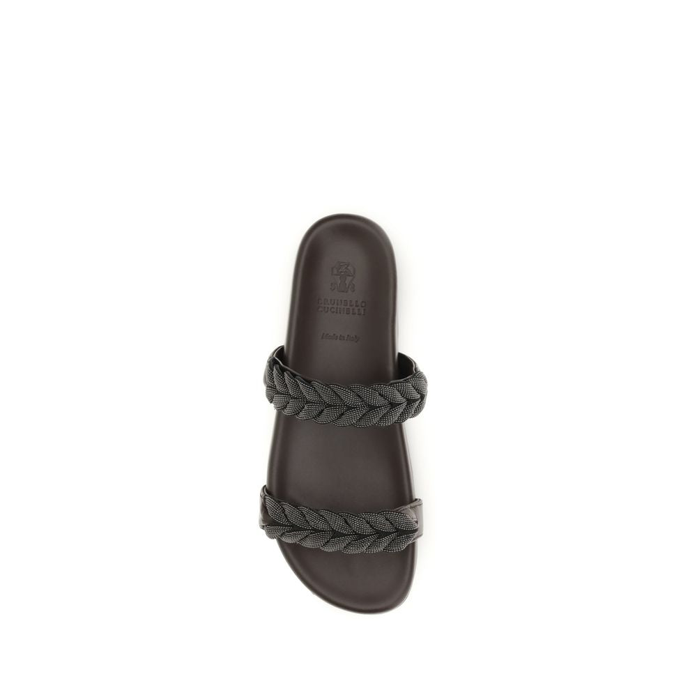 Brunello Cucinelli Brune Kalveskinn Bos Taurus Flate Sandaler
