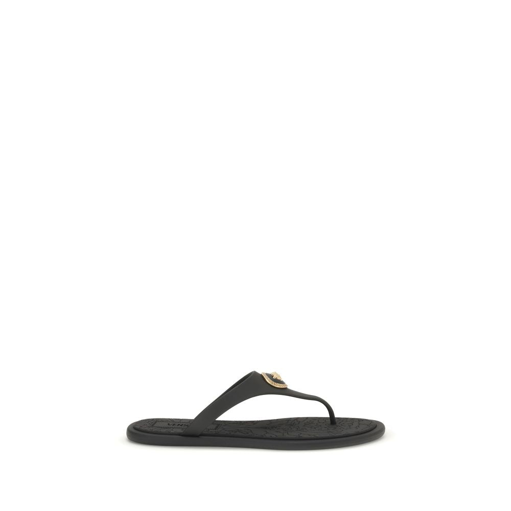 Versace Svarte Flip-Flop Sandaler i Gummi
