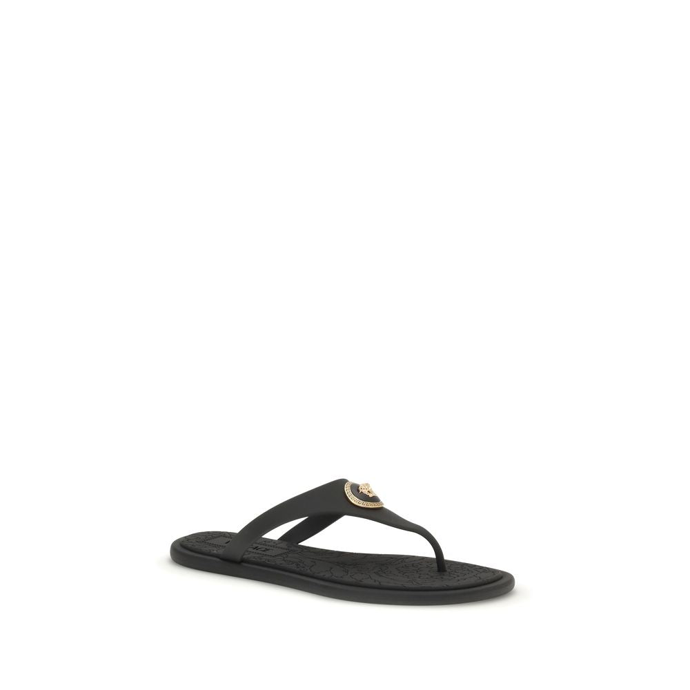 Versace Svarte Flip-Flop Sandaler i Gummi