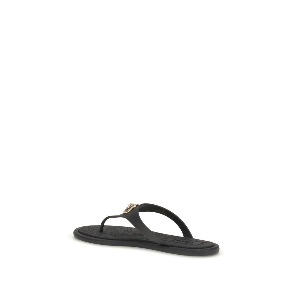 Versace Svarte Flip-Flop Sandaler i Gummi