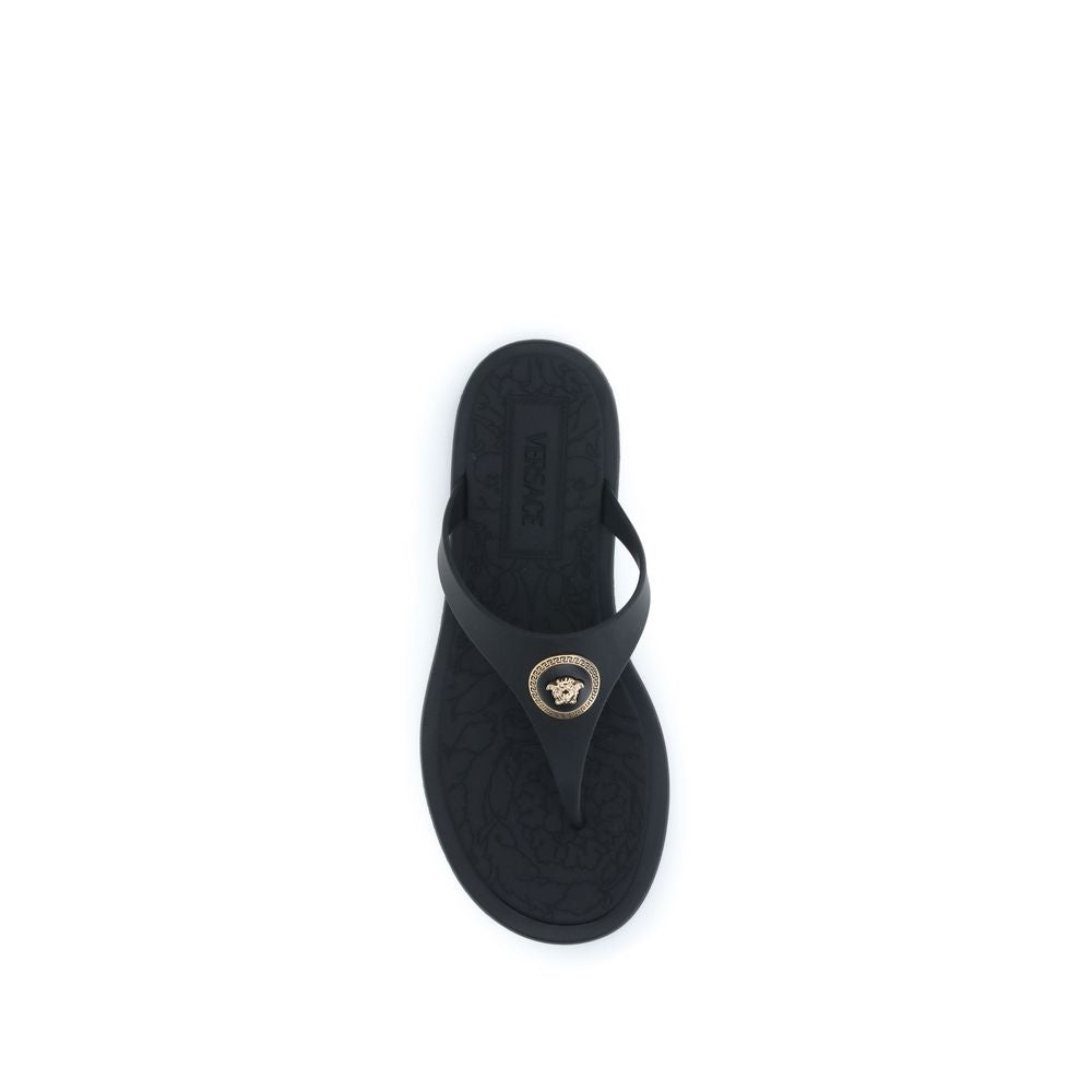 Versace Svarte Flip-Flop Sandaler i Gummi