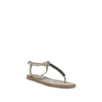 Brunello Cucinelli Beige Kalveskinn Bos Taurus Flate Sandaler