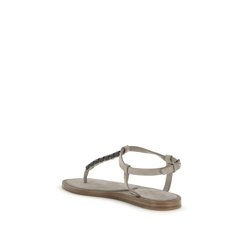 Brunello Cucinelli Beige Kalveskinn Bos Taurus Flate Sandaler