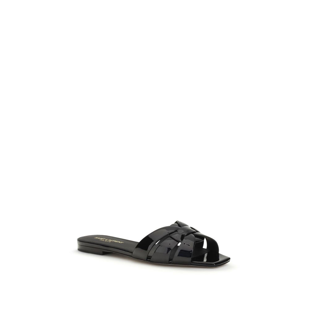 Saint Laurent flate sandaler i sort kalveskinn av Bos Taurus