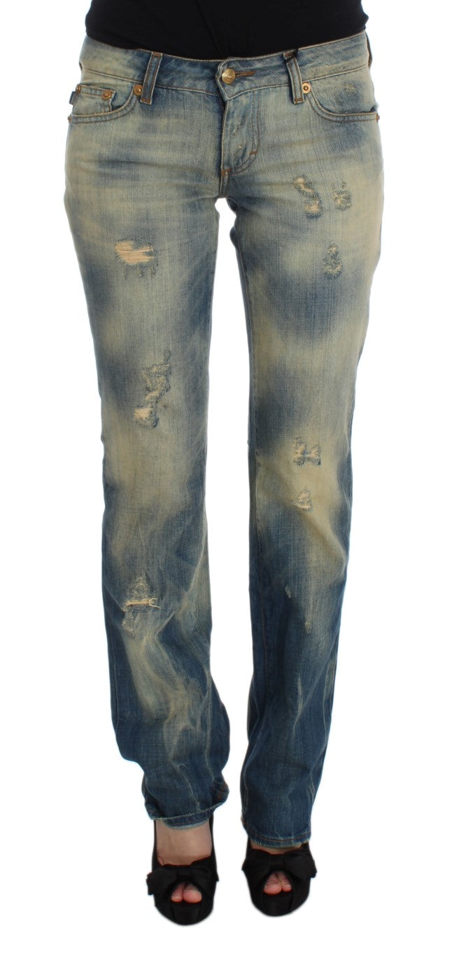 Cavalli Blue Wash Cotton Slim Fit Bootcut-jeans