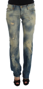 Cavalli Blue Wash Cotton Slim Fit Bootcut-jeans