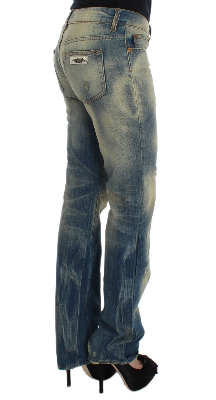 Cavalli Blue Wash Cotton Slim Fit Bootcut-jeans
