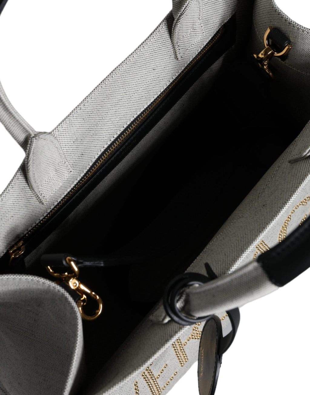 Versace hvit crossbody-veske i kanvasskinn med topphåndtak og logo