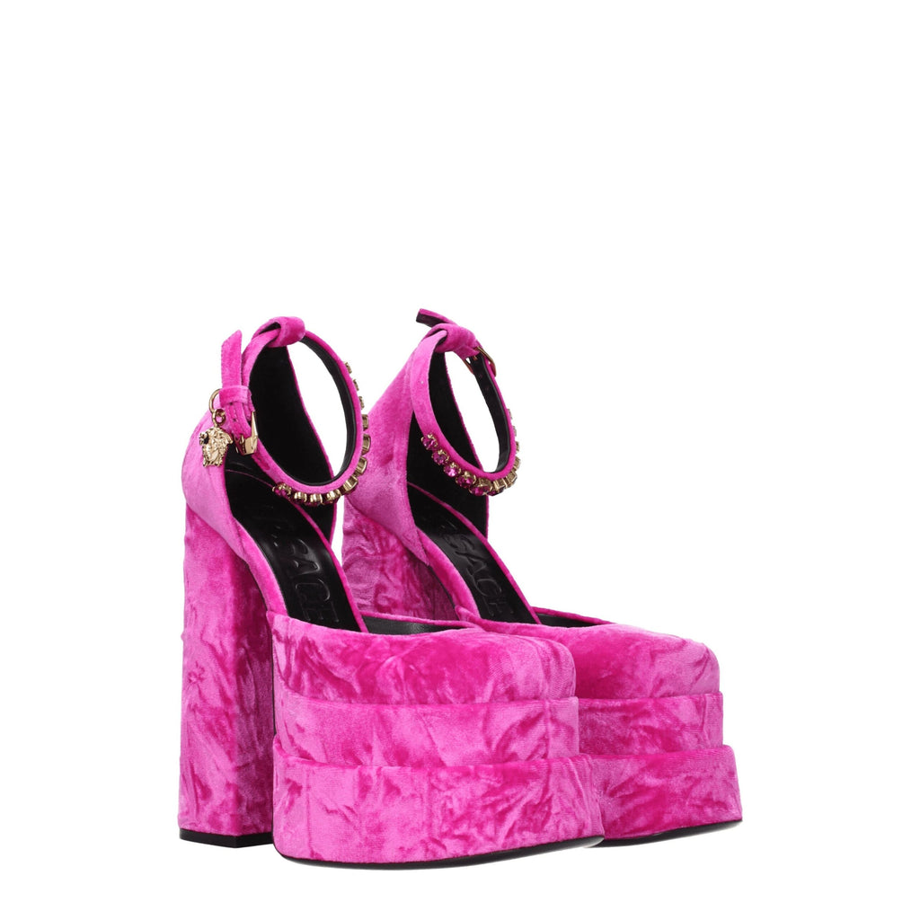 Versace rosa platåsandaler i fløyel