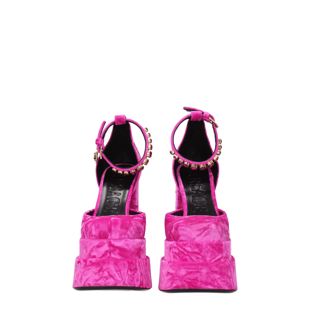 Versace rosa platåsandaler i fløyel