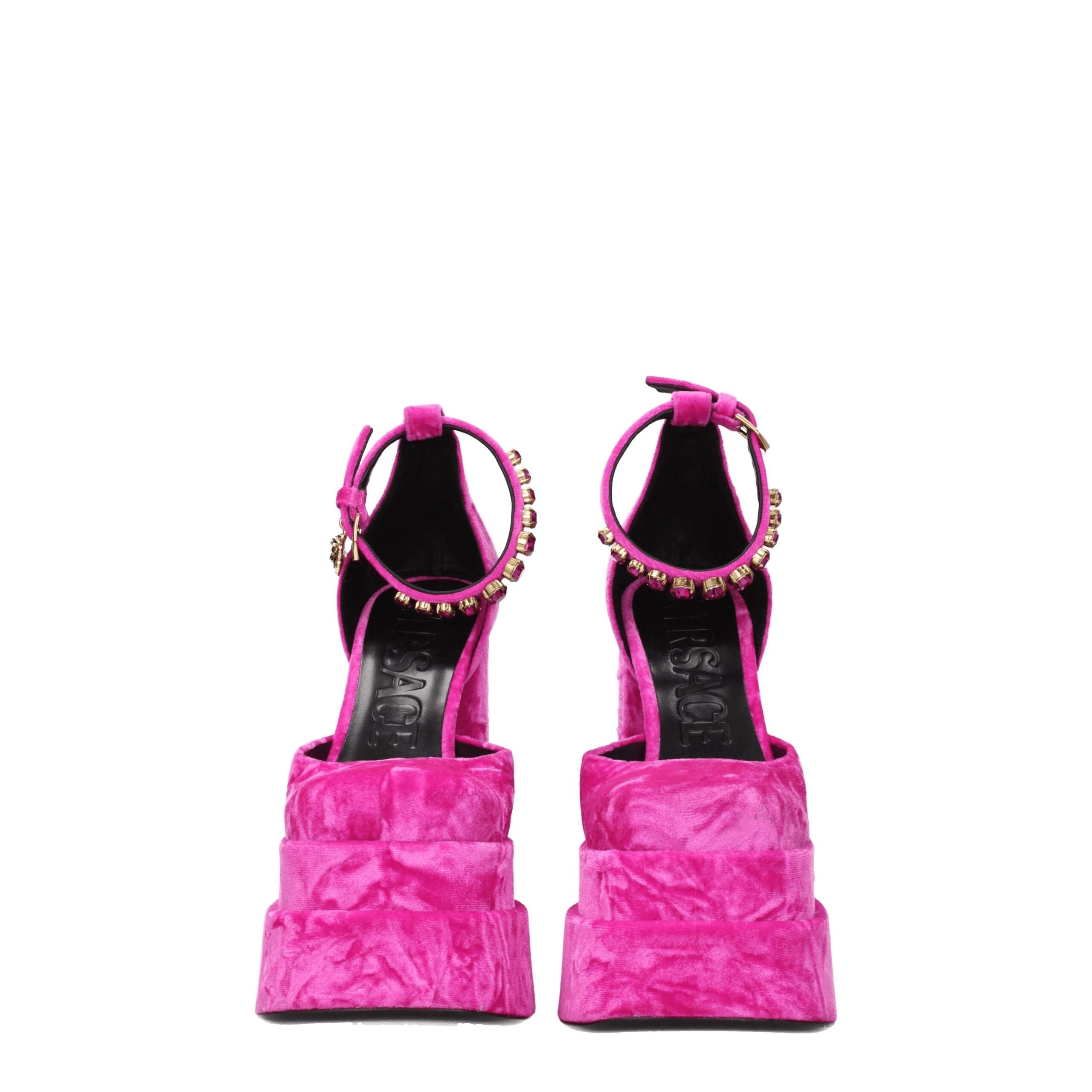 Versace rosa platåsandaler i fløyel