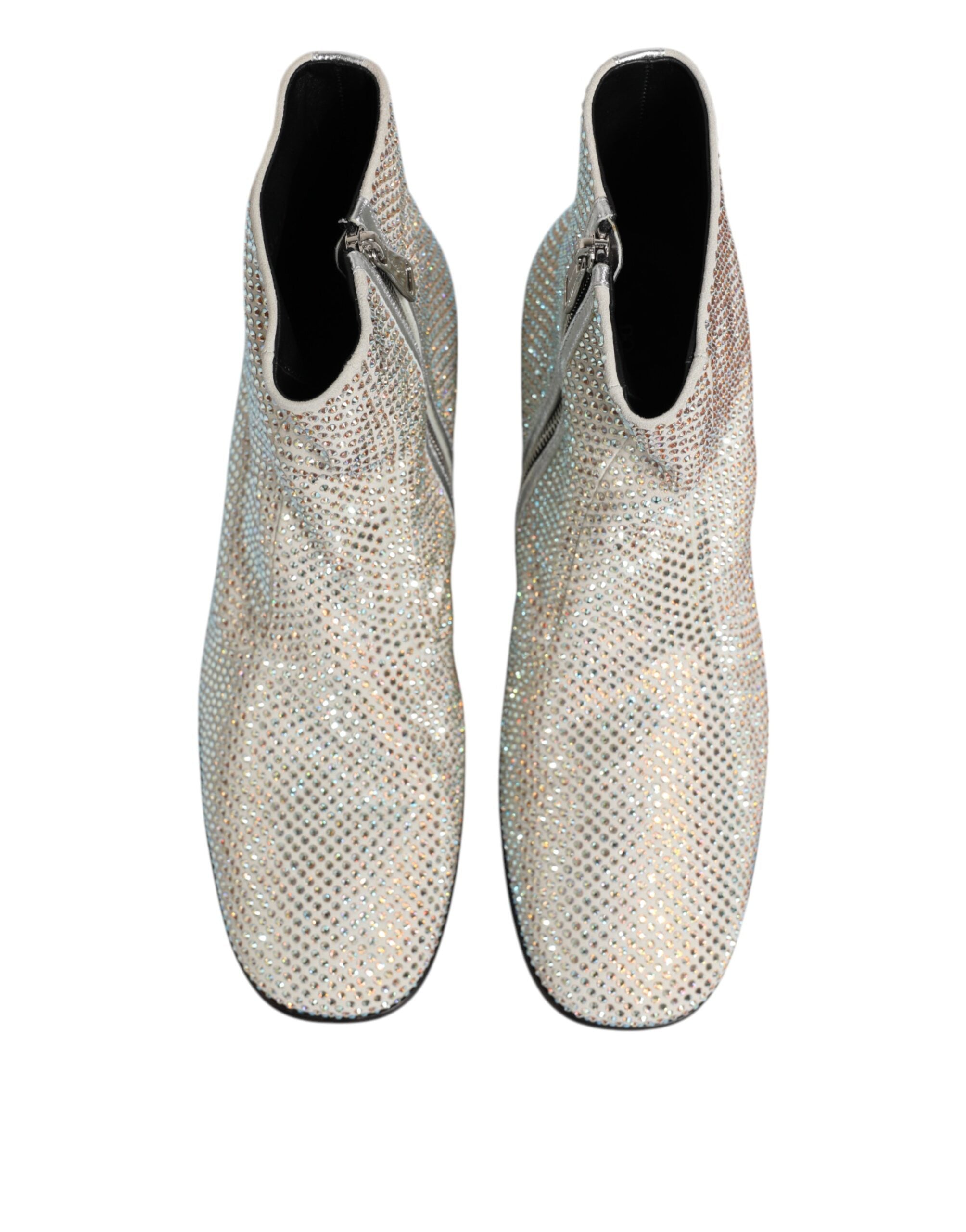 Dolce &amp; Gabbana Hvite Strass DG Logo Høye Hæler Ankelstøvletter Sko