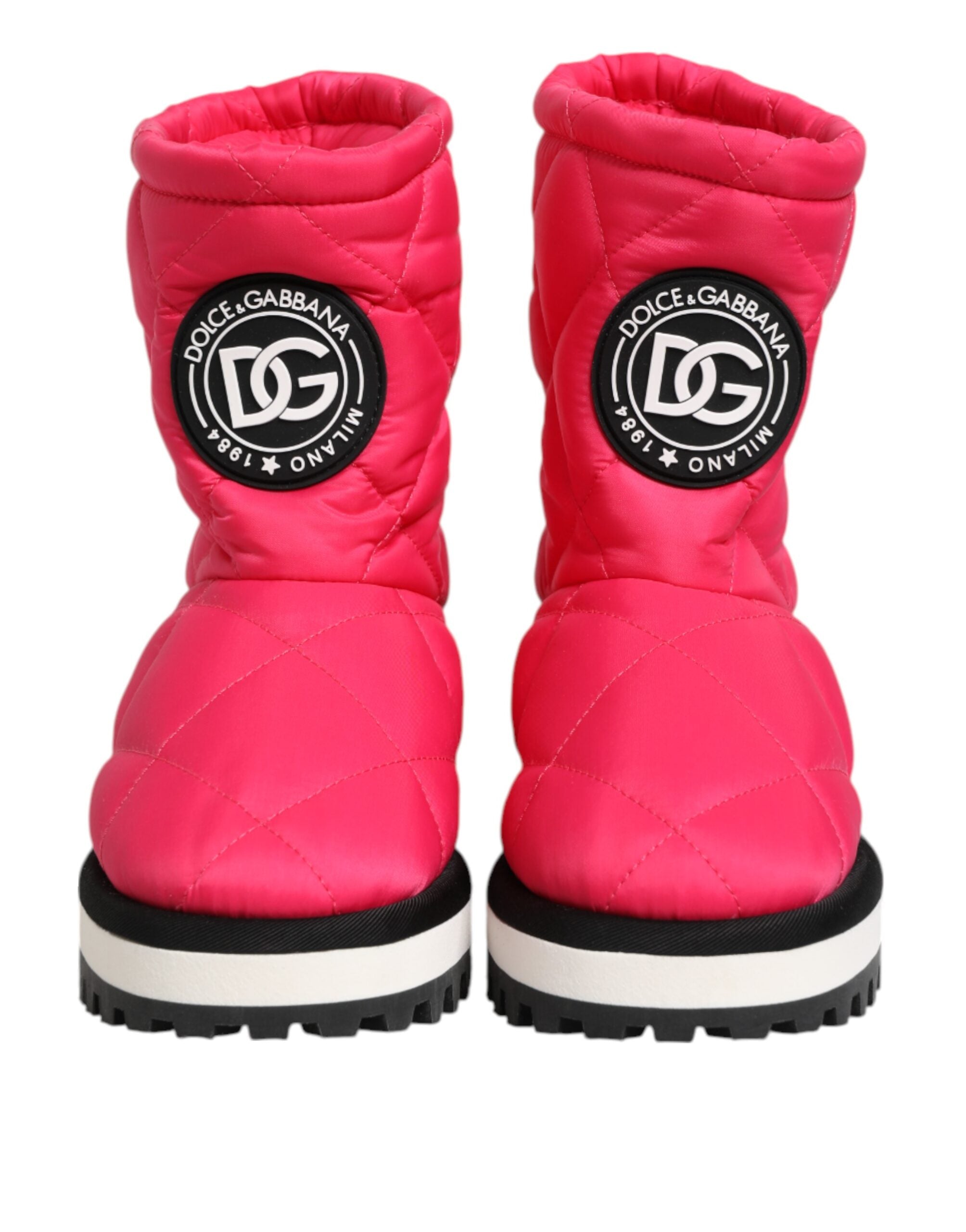 Dolce &amp; Gabbana Rosa Hvite Viskose Polstrede Mid Calf Støvletter Sko