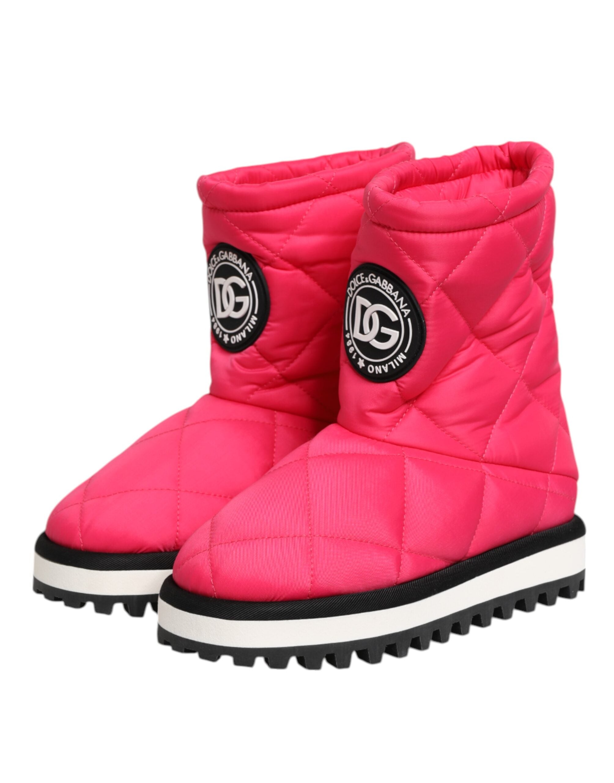 Dolce &amp; Gabbana Rosa Hvite Viskose Polstrede Mid Calf Støvletter Sko